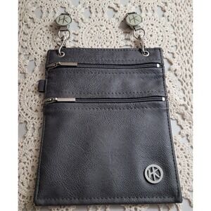 HIPKLIPS~Double Zipper, Hands Free Purse, Clip On Bag, Gray Faux  Leather,  NWOT